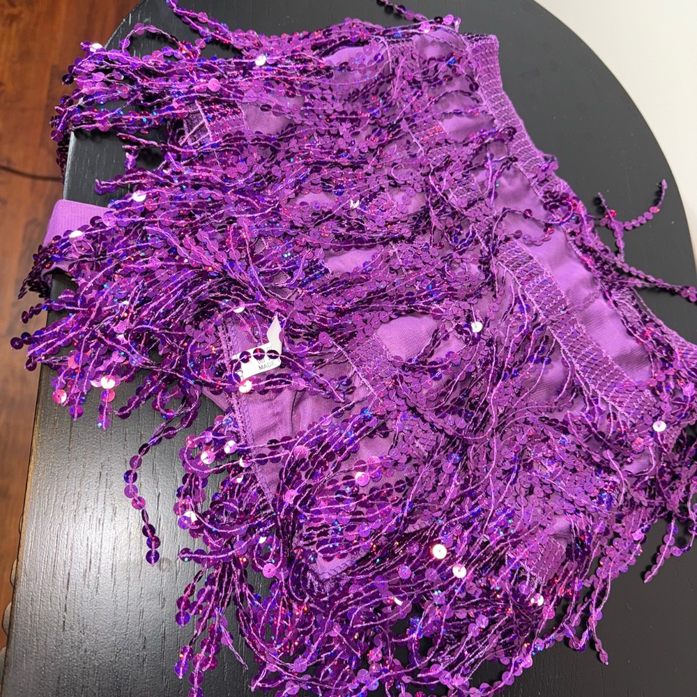 🖤Purple Sequin Fringe Skirt Scarf FESTIVAL DISCO BELLY DANCE - Picture 4 of 4